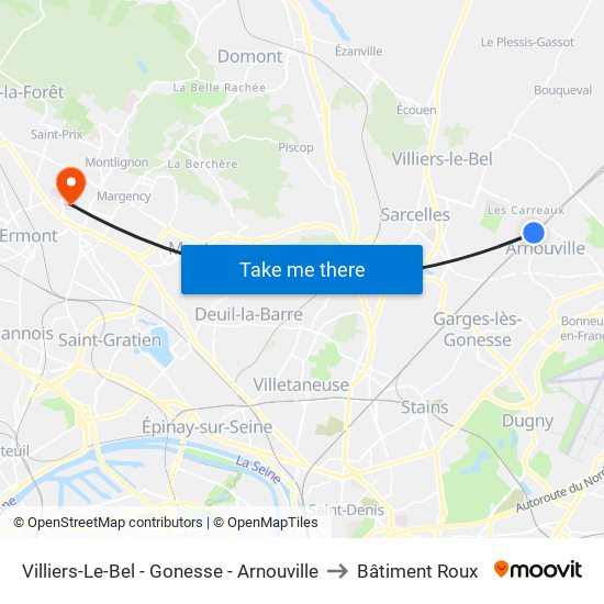 Villiers-Le-Bel - Gonesse - Arnouville to Bâtiment Roux map