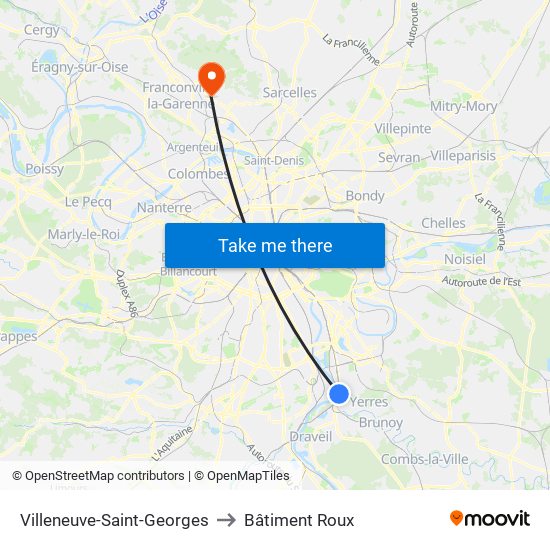 Villeneuve-Saint-Georges to Bâtiment Roux map