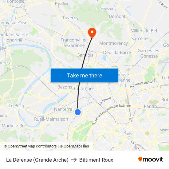 La Défense (Grande Arche) to Bâtiment Roux map