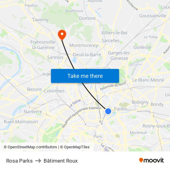 Rosa Parks to Bâtiment Roux map
