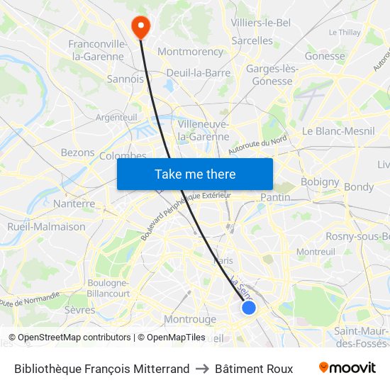 Bibliothèque François Mitterrand to Bâtiment Roux map
