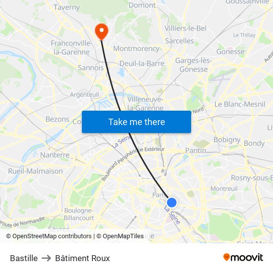 Bastille to Bâtiment Roux map