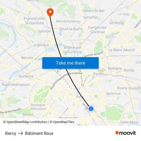 Bercy to Bâtiment Roux map