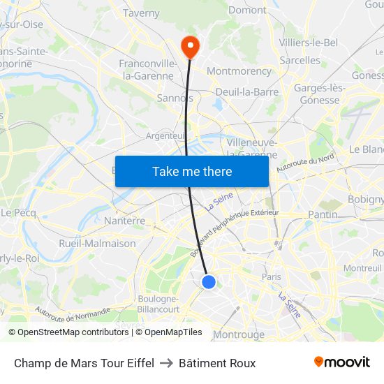 Champ de Mars Tour Eiffel to Bâtiment Roux map