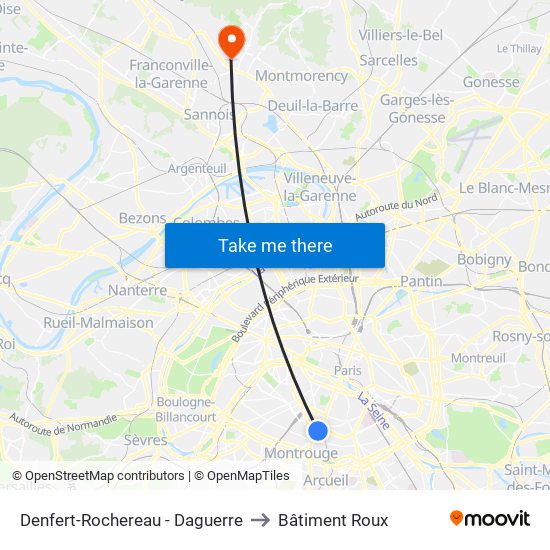 Denfert-Rochereau - Daguerre to Bâtiment Roux map