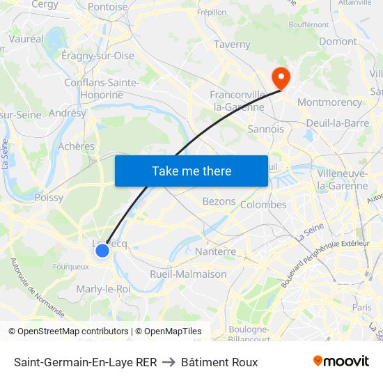 Saint-Germain-En-Laye RER to Bâtiment Roux map