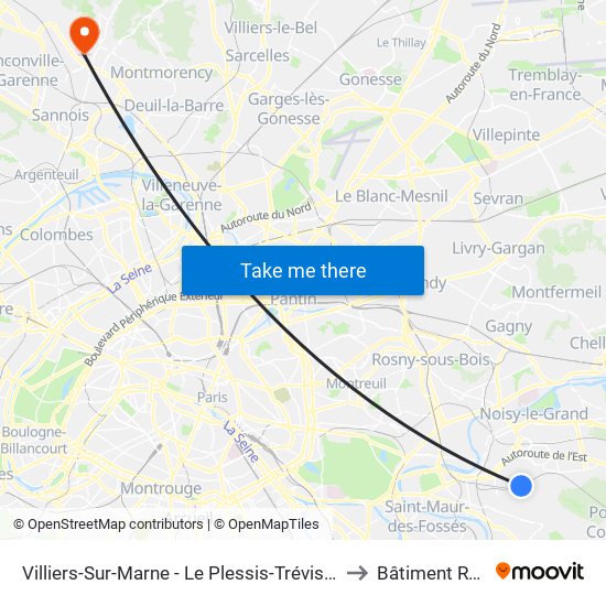 Villiers-Sur-Marne - Le Plessis-Trévise RER to Bâtiment Roux map