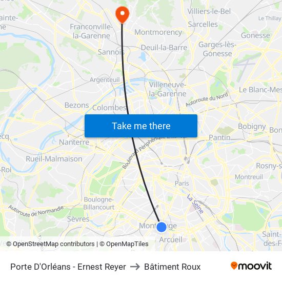 Porte D'Orléans - Ernest Reyer to Bâtiment Roux map