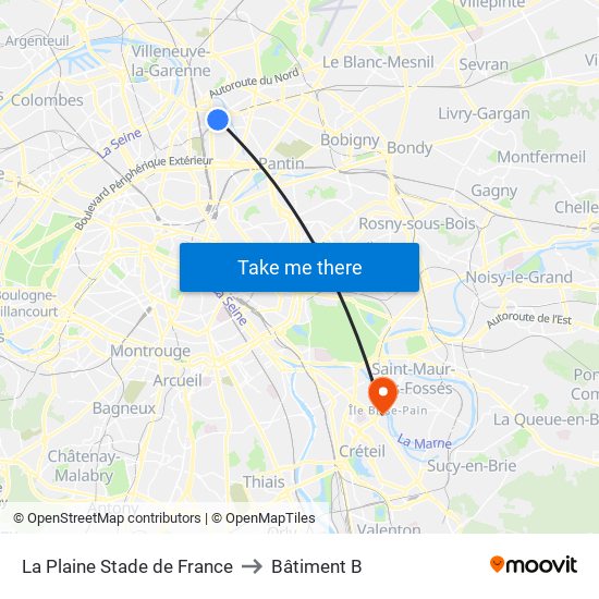 La Plaine Stade de France to Bâtiment B map