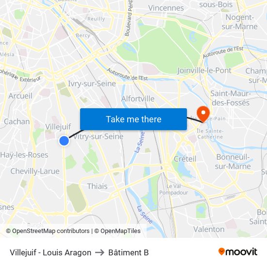 Villejuif - Louis Aragon to Bâtiment B map