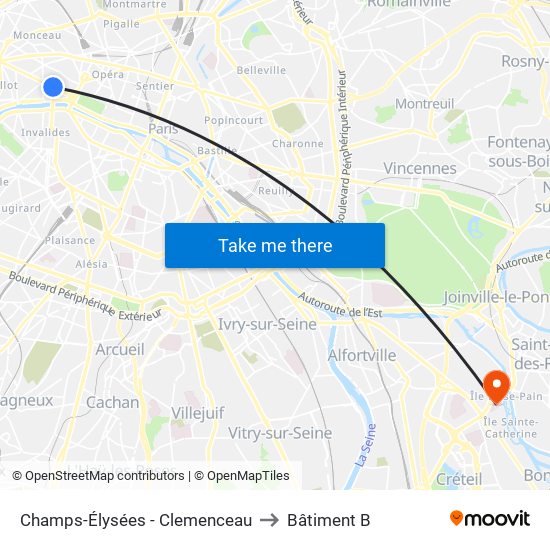 Champs-Élysées - Clemenceau to Bâtiment B map
