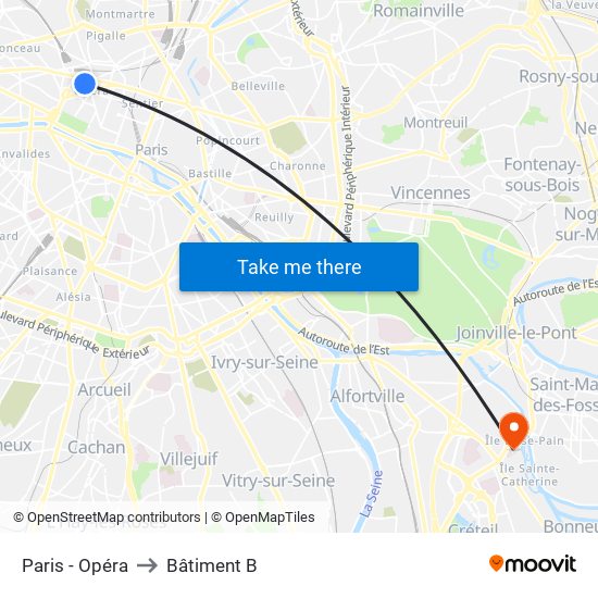 Paris - Opéra to Bâtiment B map