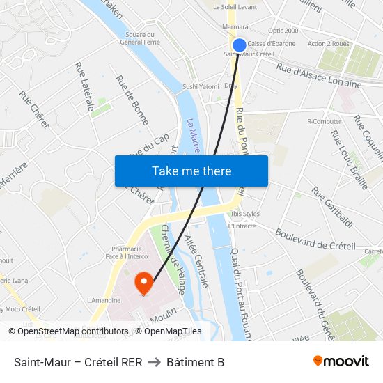 Saint-Maur – Créteil RER to Bâtiment B map