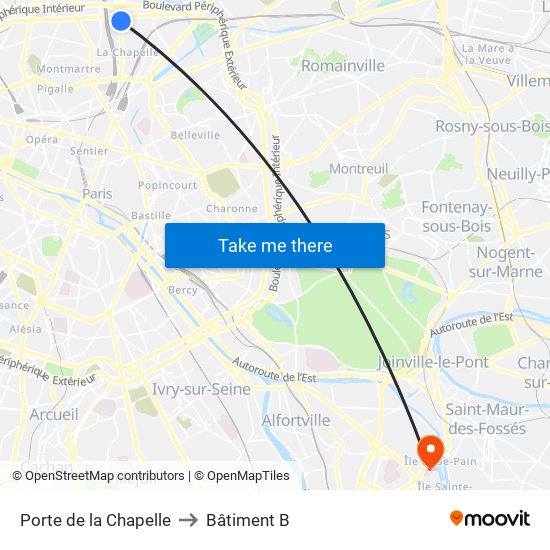 Porte de la Chapelle to Bâtiment B map