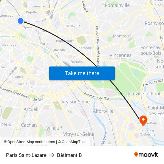 Paris Saint-Lazare to Bâtiment B map