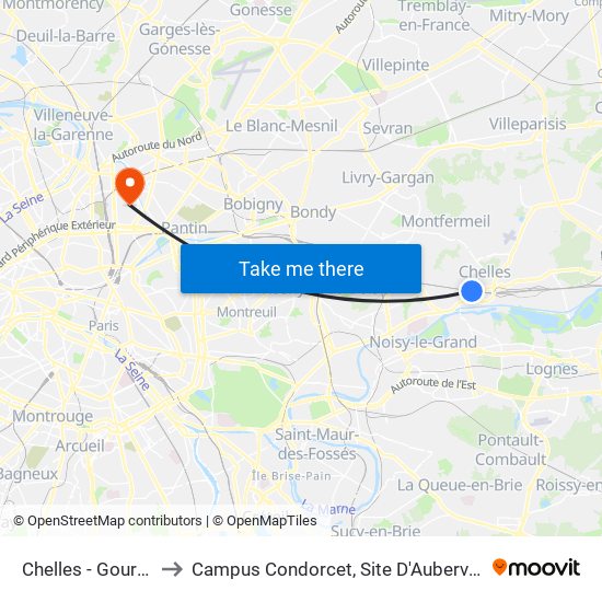 Chelles - Gournay to Campus Condorcet, Site D'Aubervilliers map