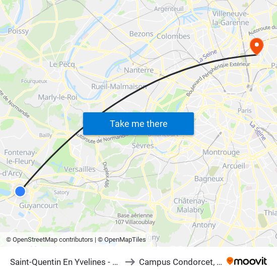 Saint-Quentin En Yvelines - Montigny-Le-Bretonneux to Campus Condorcet, Site D'Aubervilliers map