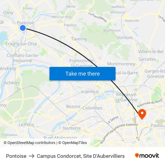 Pontoise to Campus Condorcet, Site D'Aubervilliers map