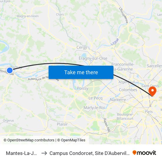 Mantes-La-Jolie to Campus Condorcet, Site D'Aubervilliers map