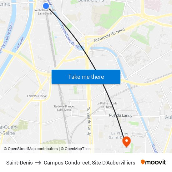 Saint-Denis to Campus Condorcet, Site D'Aubervilliers map