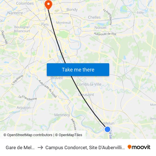 Gare de Melun to Campus Condorcet, Site D'Aubervilliers map