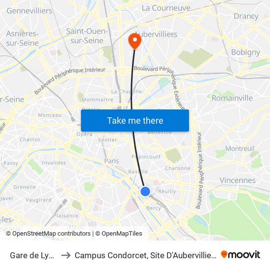 Gare de Lyon to Campus Condorcet, Site D'Aubervilliers map