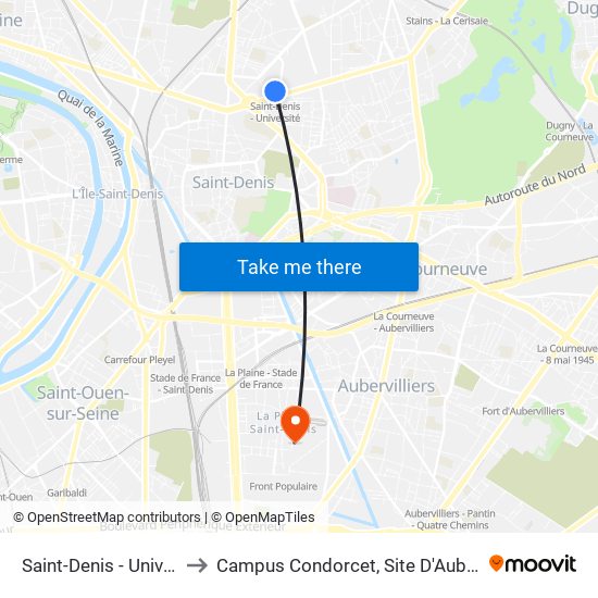 Saint-Denis - Université to Campus Condorcet, Site D'Aubervilliers map