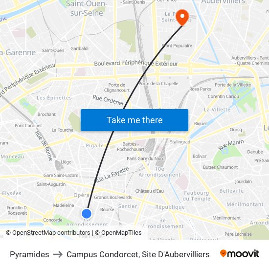 Pyramides to Campus Condorcet, Site D'Aubervilliers map