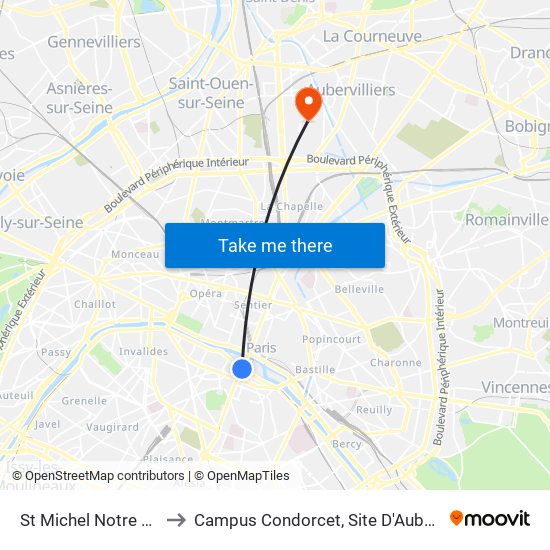 St Michel Notre Dame to Campus Condorcet, Site D'Aubervilliers map