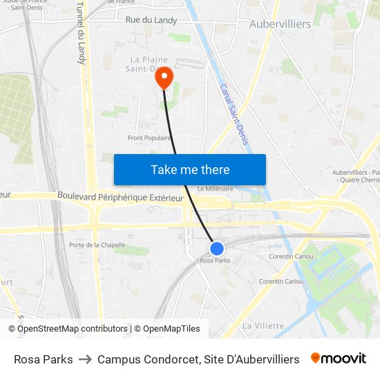 Rosa Parks to Campus Condorcet, Site D'Aubervilliers map