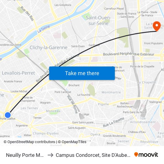 Neuilly Porte Maillot to Campus Condorcet, Site D'Aubervilliers map