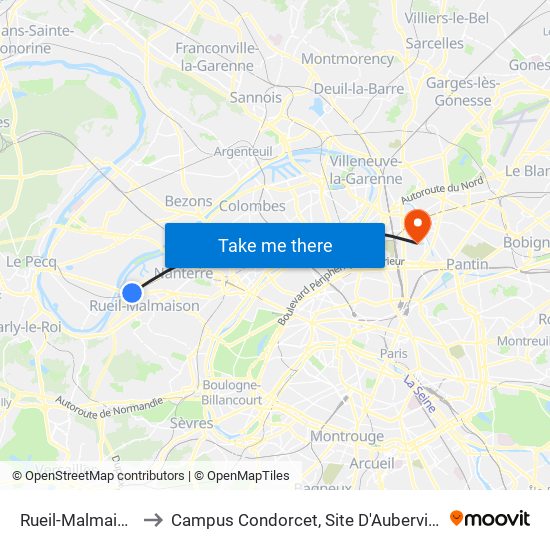 Rueil-Malmaison to Campus Condorcet, Site D'Aubervilliers map