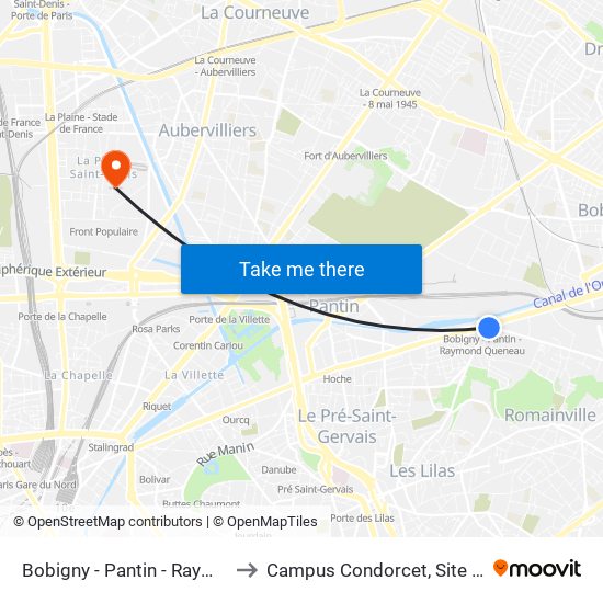 Bobigny - Pantin - Raymond Queneau to Campus Condorcet, Site D'Aubervilliers map
