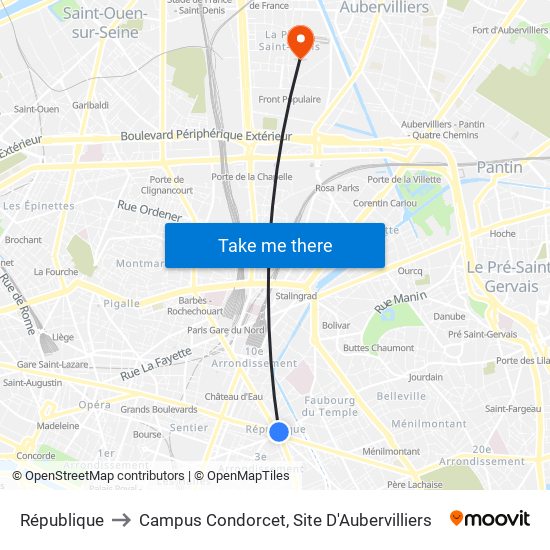 République to Campus Condorcet, Site D'Aubervilliers map