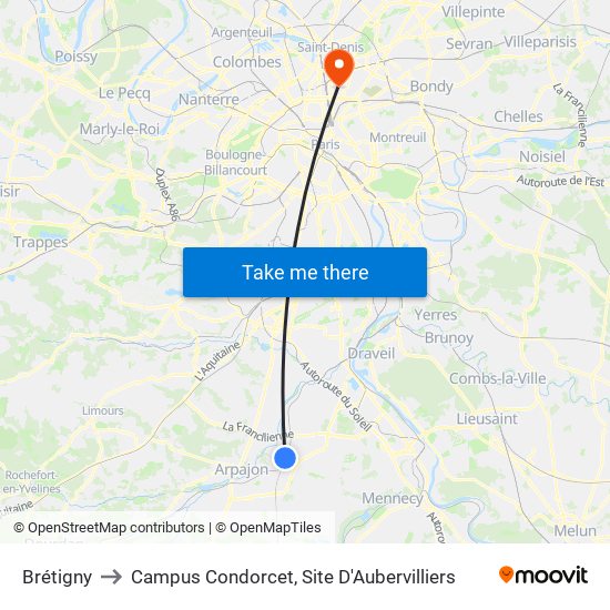 Brétigny to Campus Condorcet, Site D'Aubervilliers map