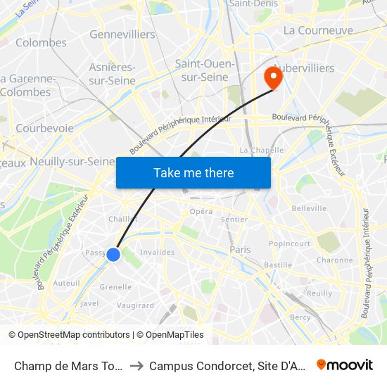 Champ de Mars Tour Eiffel to Campus Condorcet, Site D'Aubervilliers map