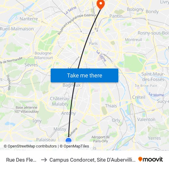 Rue Des Fleurs to Campus Condorcet, Site D'Aubervilliers map