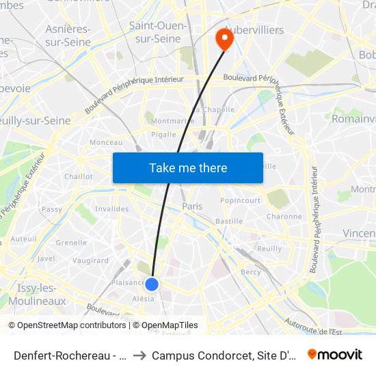 Denfert-Rochereau - Daguerre to Campus Condorcet, Site D'Aubervilliers map