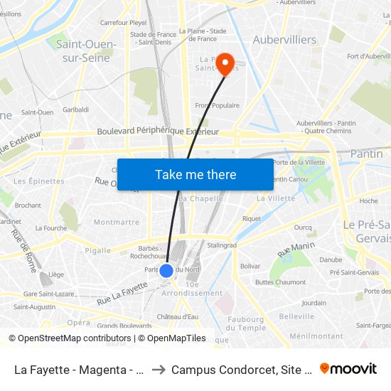 La Fayette - Magenta - Gare du Nord to Campus Condorcet, Site D'Aubervilliers map