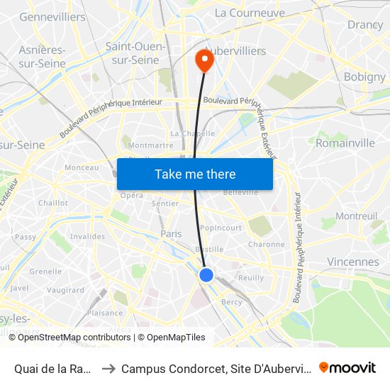 Quai de la Rapée to Campus Condorcet, Site D'Aubervilliers map