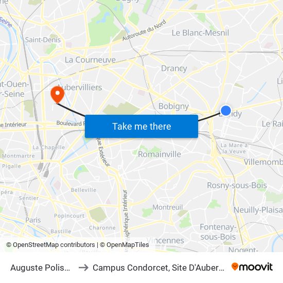 Auguste Polissard to Campus Condorcet, Site D'Aubervilliers map