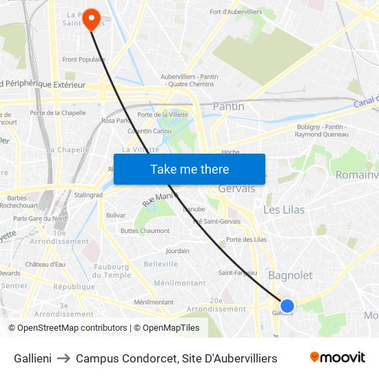 Gallieni to Campus Condorcet, Site D'Aubervilliers map