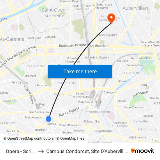Opéra - Scribe to Campus Condorcet, Site D'Aubervilliers map