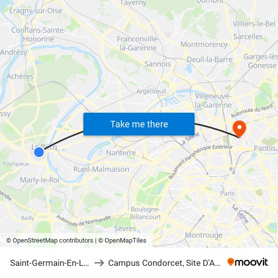 Saint-Germain-En-Laye RER to Campus Condorcet, Site D'Aubervilliers map