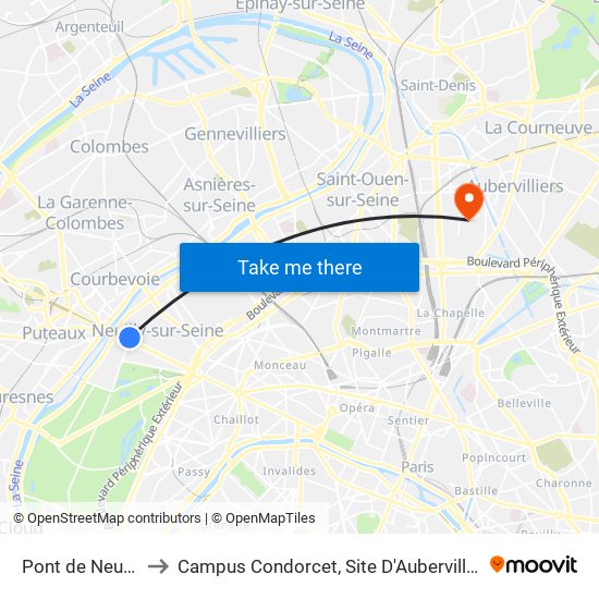 Pont de Neuilly to Campus Condorcet, Site D'Aubervilliers map