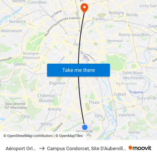 Aéroport Orly 4 to Campus Condorcet, Site D'Aubervilliers map