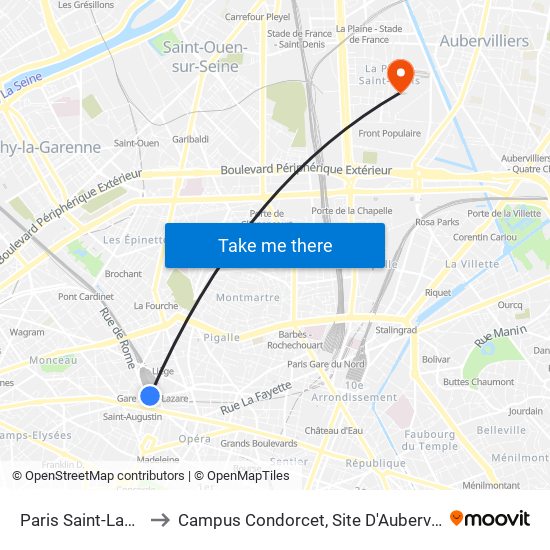 Paris Saint-Lazare to Campus Condorcet, Site D'Aubervilliers map