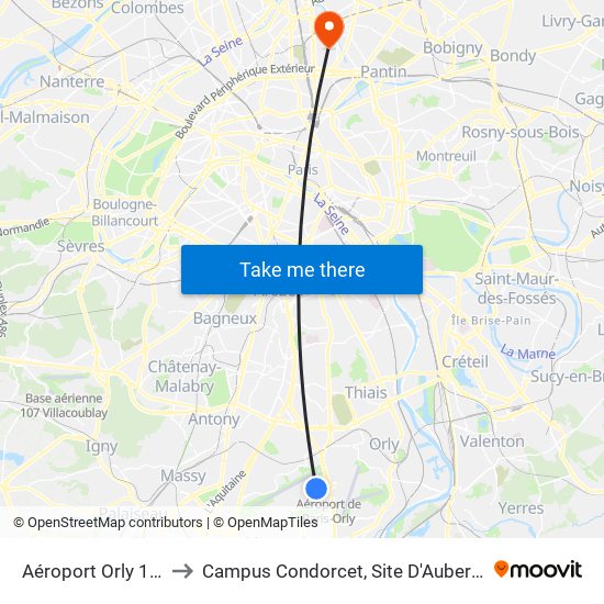 Aéroport Orly 1-2-3 to Campus Condorcet, Site D'Aubervilliers map