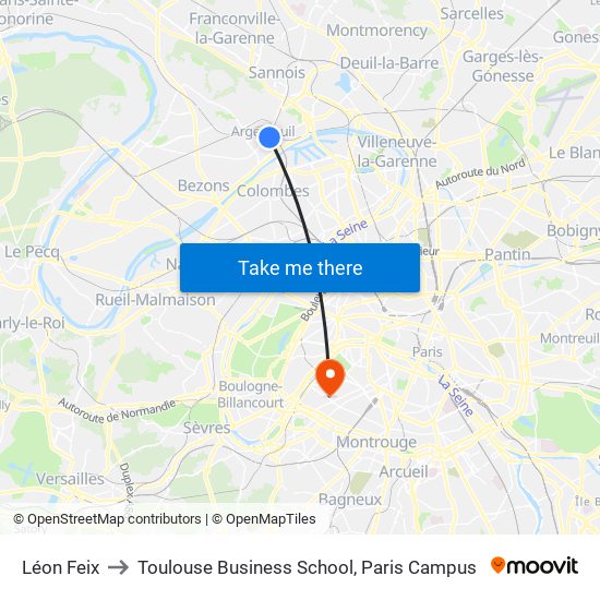 Léon Feix to Toulouse Business School, Paris Campus map
