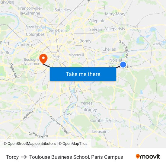 Torcy to Toulouse Business School, Paris Campus map